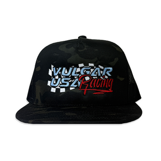 Racing Snapback - Black Camo With Blue